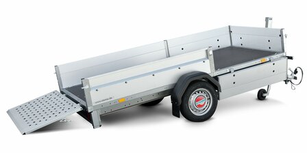 Deze kantelbare bakwagen is multifunctioneel, afmeting 301x128cm met as van 750kg - Gedeelde borden