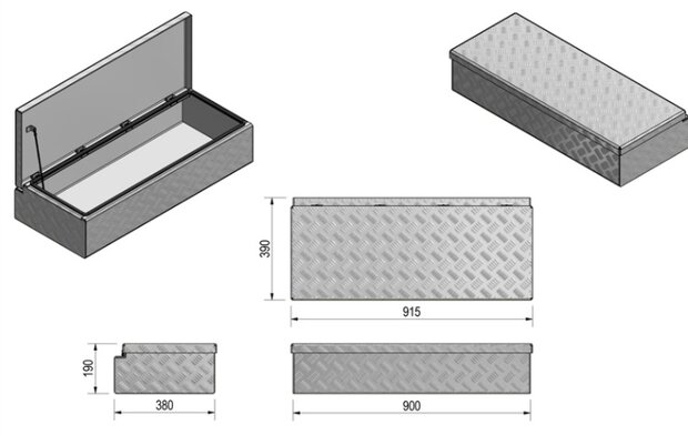 Materiaalkist Aluminium - Afm. 900x380x190mm