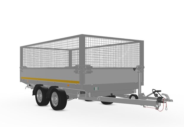 330x180cm elektrische 3 zijdige kipper met rijplaten en steunpoten, beschikbaar van 2000kg tot 3500kg met loofrekken