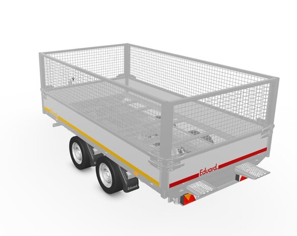 330x180cm elektrische 3 zijdige kipper met rijplaten en steunpoten, beschikbaar van 2000kg tot 3500kg met loofrekken